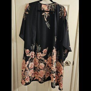 Charlotte Russe Black Rose Print Sheer Kimono S